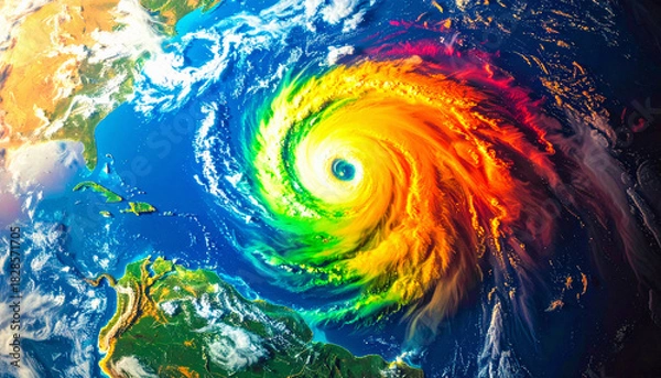 Fototapeta Thermal satellite image of a hurricane over the ocean, taken from a very high angle.