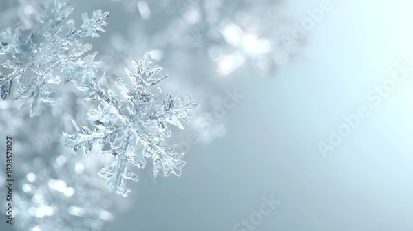 Obraz 雪の結晶が輝く冬のホワイト背景