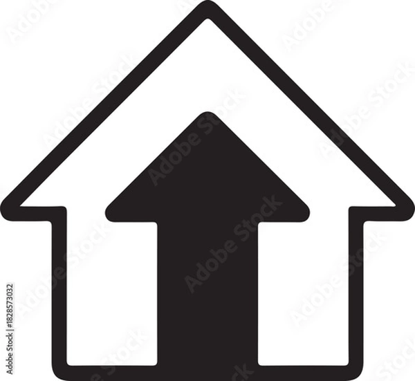 Fototapeta Vector house outline icon featuring an upward pointing arrow symbolizing home page navigation or data transfer