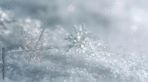Obraz 雪の結晶が輝く冬のホワイト背景2