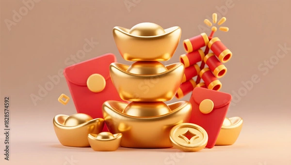 Fototapeta Cute festive objects illuminated in warm soft light