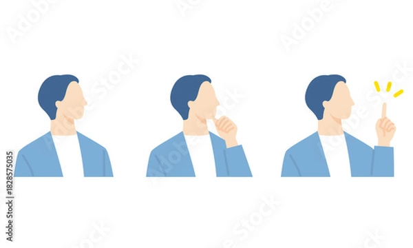 Fototapeta オフィスカジュアルな服装の男性、ビジネスパーソンの表情アイコン