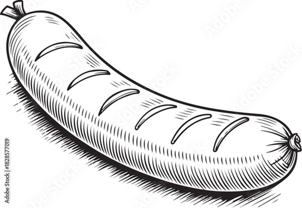 Obraz Italian sausage Hand-drawn Sketch Drawing Vector Illustration, Line Linear Symbol Engraving Coloring Book, Black and White Isolated