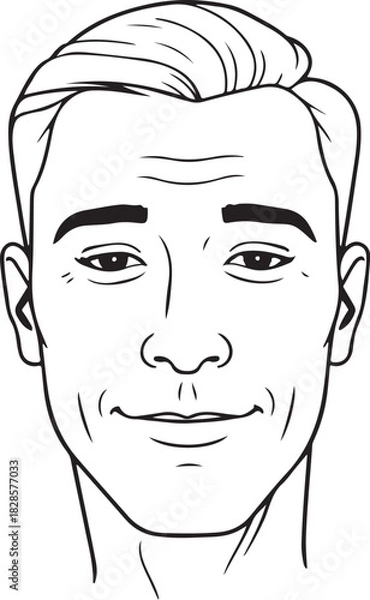 Obraz Attractive Smiling Man Portrait Head Persona Hand-drawn Sketch Drawing Vector Illustration, Line Linear Symbol Engraving Coloring Book, Black and White Isolated