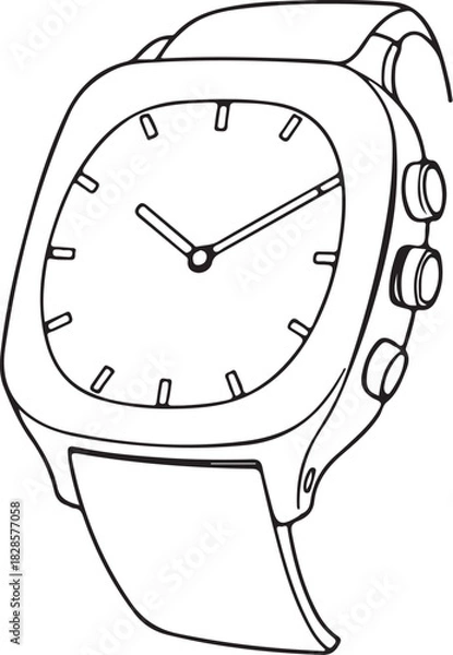 Obraz Hand Watch Hand-drawn Sketch Drawing Vector Illustration, Line Linear Symbol Engraving Coloring Book, Black and White Isolated