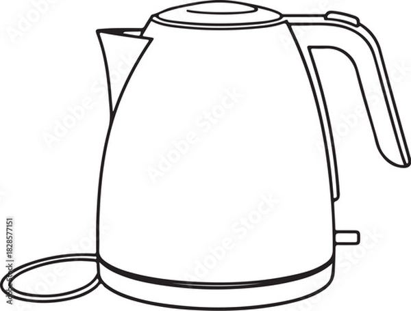 Obraz Electric Kettle Kitchen Appliance Hand-drawn Sketch Drawing Vector Illustration, Line Linear Symbol Engraving Coloring Book, Black and White Isolated
