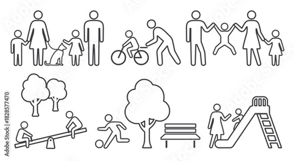 Obraz 人　家族　休日　ピクトグラム　線画アイコンセット