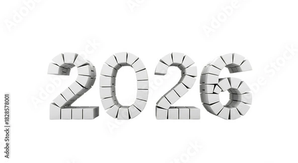 Fototapeta Happy new year 2026. png image. Cracked white 3d numbers forming the year 2026 isolated on transparent background.