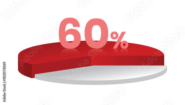 Obraz 60% red and white 3d pie chart. Vector illustration.