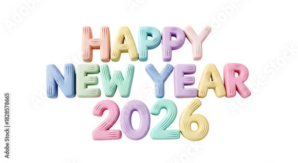 Fototapeta Happy new year 2026. png image. Happy new year 2026 pastel colored balloons text isolated on transparent background.