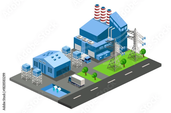 Fototapeta Isometric view of Warehouse and factory