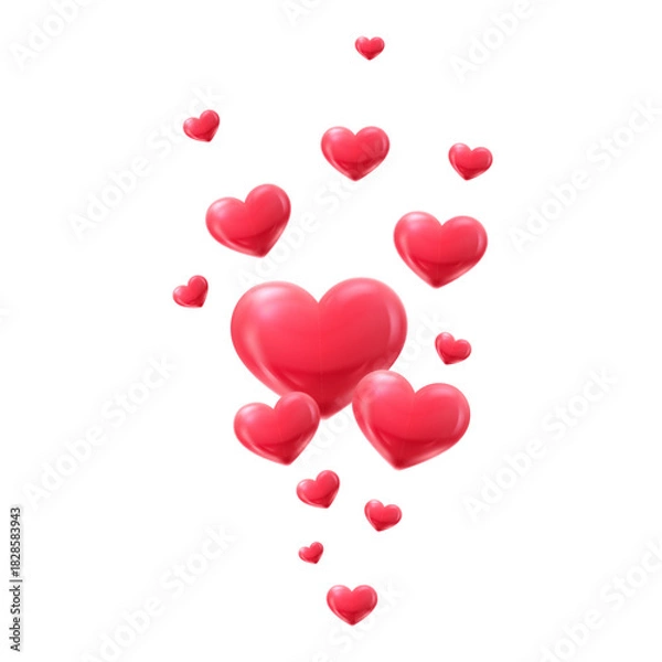 Obraz 3D flying floating red hearts