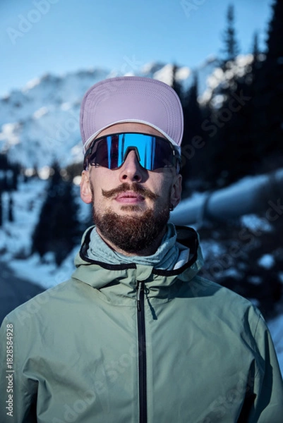 Obraz Man bearded runner in the winter mountains