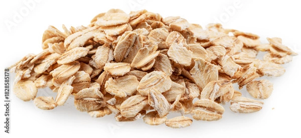 Obraz Rolled oat flakes isolated on white background. Macro shoot. File contains clopping paths.