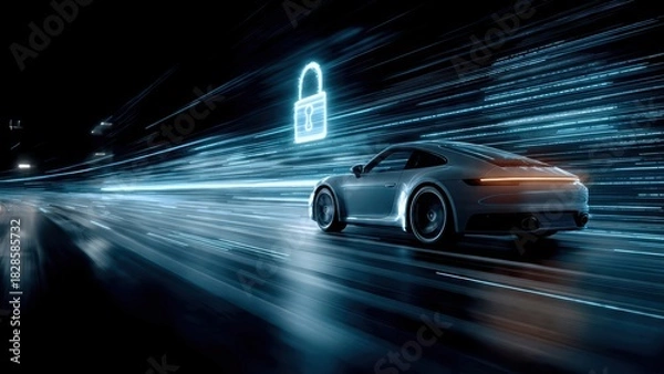 Obraz Car cybersecurity concept in a glowing digital network environment