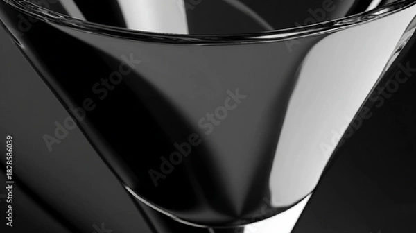 Fototapeta Close-up of a sleek black martini glass showcasing its elegant design against a dark background. Perfect for cocktail or bar-related themes.