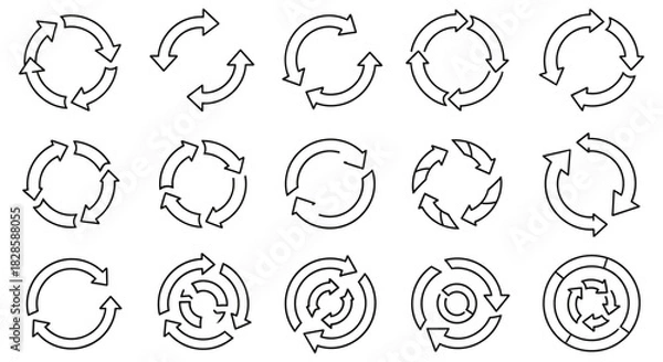 Fototapeta Collection of circular arrow icons representing process flow and cycle diagrams for business presentations and infographic design elements