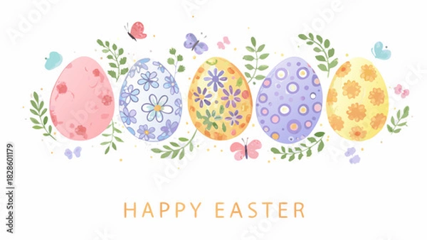 Fototapeta Whimsical watercolor easter eggs with butterflies and floral accents celebrate spring s arrival