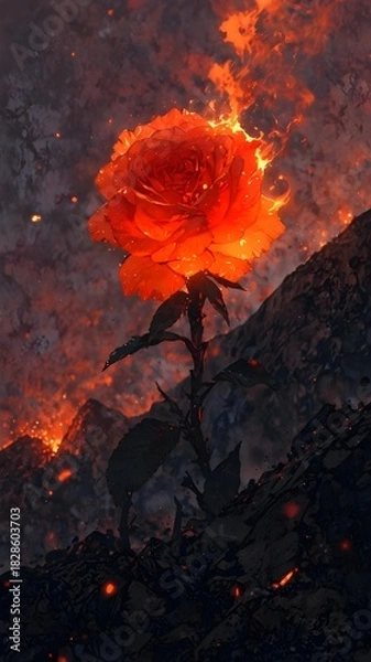 Obraz Fiery Bloom A Rose Emerging from Volcanic Ash