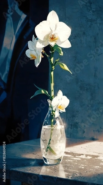 Obraz Elegant White Orchid in Glass Vase A Study in Light and Shadow