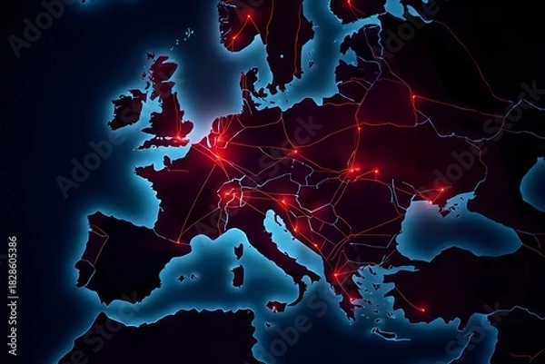 Obraz Digital Network Connectivity Across Europe Map