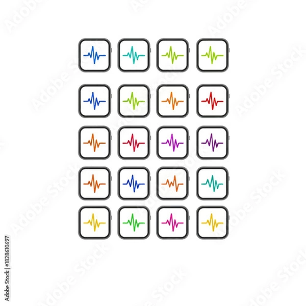 Fototapeta Colorful Heartbeat Icons in Rounded Square Frames.