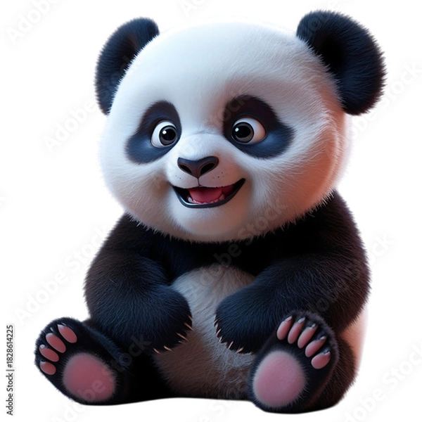 Obraz Adorable 3D Cartoon Baby Panda Character Sitting and Smiling Happily