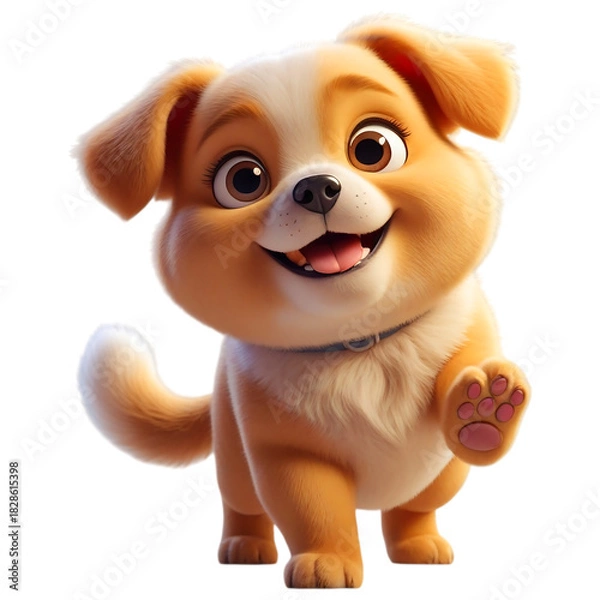 Obraz Chubby 3D Cartoon Puppy Dog Character with Red Collar and Big Smile