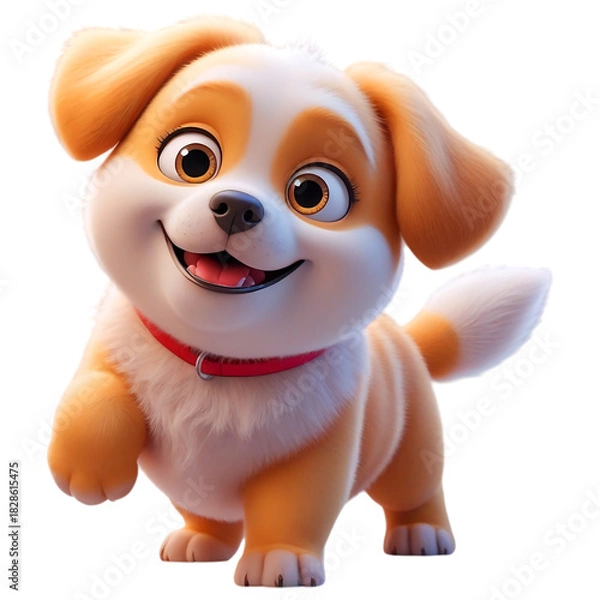 Obraz Chubby 3D Cartoon Puppy Dog Character with Red Collar and Big Smile