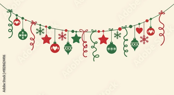 Obraz Festive Garland with Hanging Ornaments and Ribbons, Perfect for Holiday Decorations and Celebrations