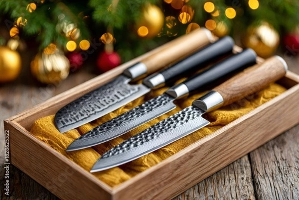 Obraz Japanese kitchen knife set a holiday christmas gift