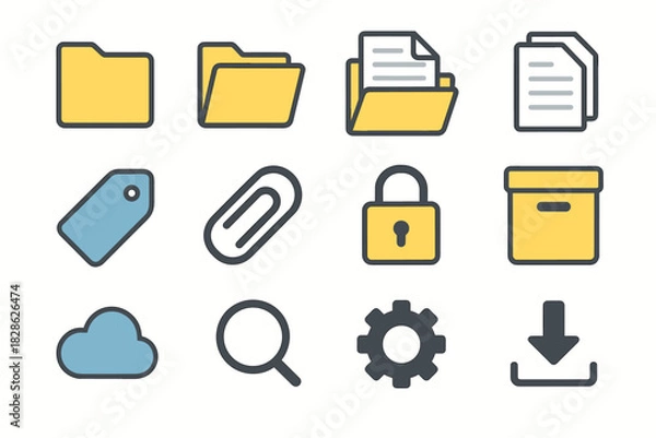 Obraz Glass box modern icon gear stack grid vector magnifying clip folder settings