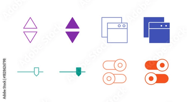 Fototapeta Flat Colored UI Component Icon Set in Outline and Solid Style for Navigation and Interaction Elements