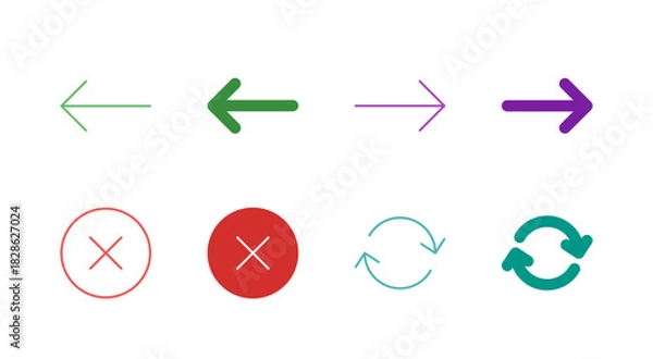 Fototapeta Flat Colored Navigation Control Icon Set in Outline and Solid Style for App and Web User Interface