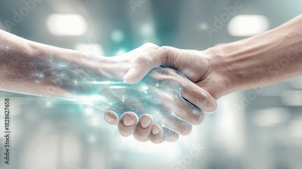 Obraz Handshake technology partnership digital connection business deal collaboration agreement