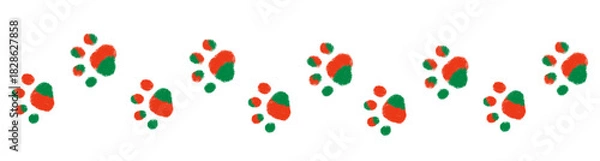 Obraz クリスマスカラーのねこの足跡のライン　クレヨンタッチ