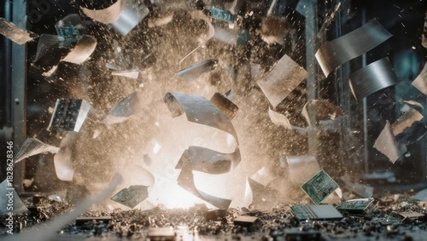 Fototapeta Explosive Burst of Debris and Light from Above.