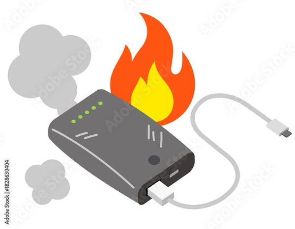 Obraz 発火したモバイルバッテリー　携帯充電器の事故