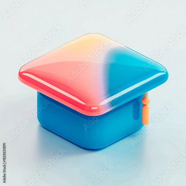 Obraz Stock image of graduation cap illustration in blue and pink tones for graphic design use