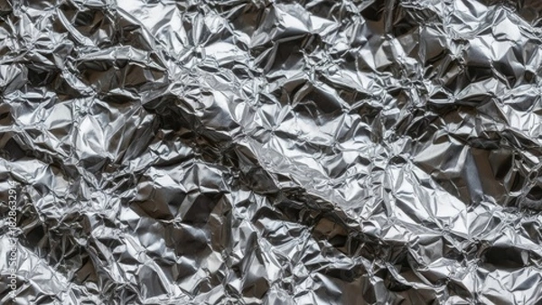 Fototapeta Stunning crushed silver foil texture for abstract backgrounds, modern designs, and metallic effects that add a futuristic shine to your creative projects