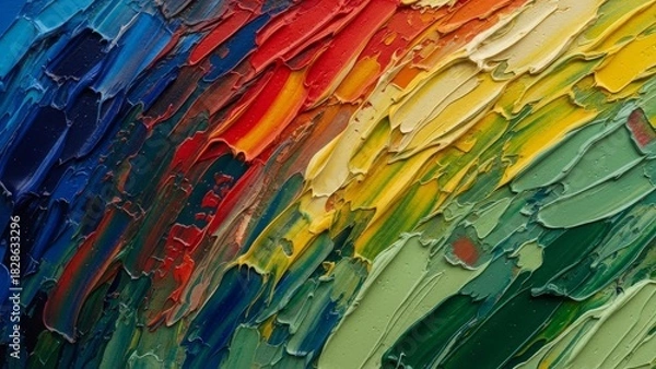 Fototapeta Vibrant textured paint strokes create a dynamic rainbow spectrum, perfect for adding a bold and artistic touch to your project or design concept