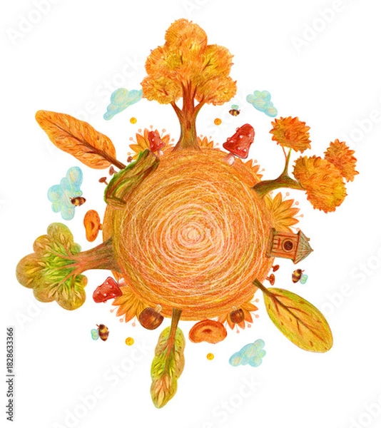 Obraz Round Composition with trees - autumn mood. Transparent background. PNG.