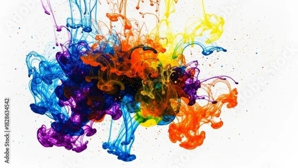 Fototapeta Vibrant splash of color explodes in a mesmerizing dance of blue, orange, yellow, and purple hues, a stunning abstract expression for creative projects