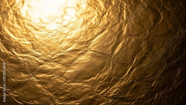 Fototapeta Stunning gold foil texture with elegant crumpled surface, ideal for luxury branding, festive designs, and premium backgrounds, adding richness and warmth