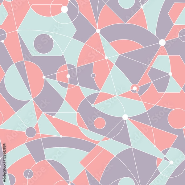 Fototapeta Grid seamless pattern with random geometric shapes and lines