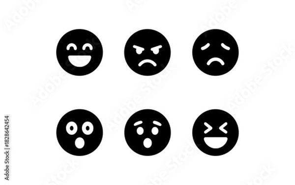Fototapeta Minimalist emoji faces: expressive black and white icon set for simple designs