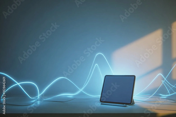 Obraz Creative Workspace with Glowing AI Light Trails