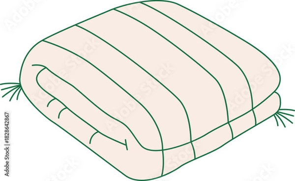 Fototapeta Decorative Pillow Vector Illustration Set: Home Interior, Fabric, Green Striped and Abstract Patterns for House Design, Hotel, and Cozy Sleep Comfort Graphics