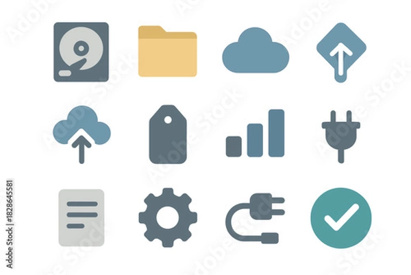Fototapeta Hard plug minimal cable cloud document icon upload vector disk folder drive