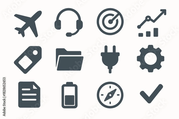 Fototapeta Checkmark icon vector plug folder compass tag pilot radar mode battery document